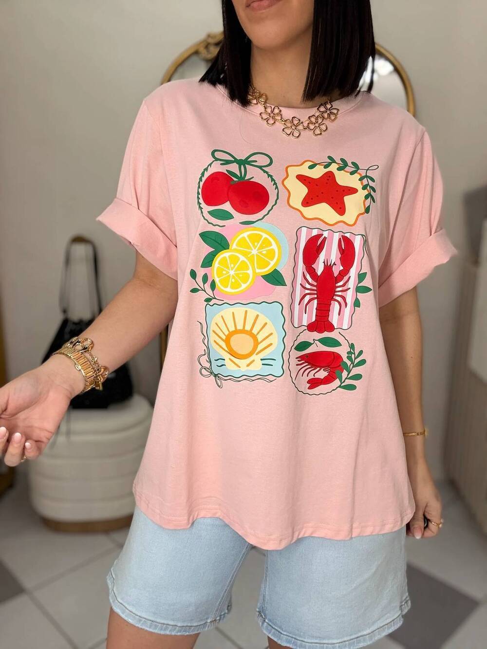 NEW JODIFL nautical graphic short sleeve tee in pink